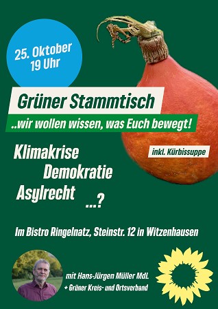 GRÜNEN Stammtisch am 25.10. um 19 Uhr